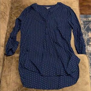 Navy and white polka dot blouse